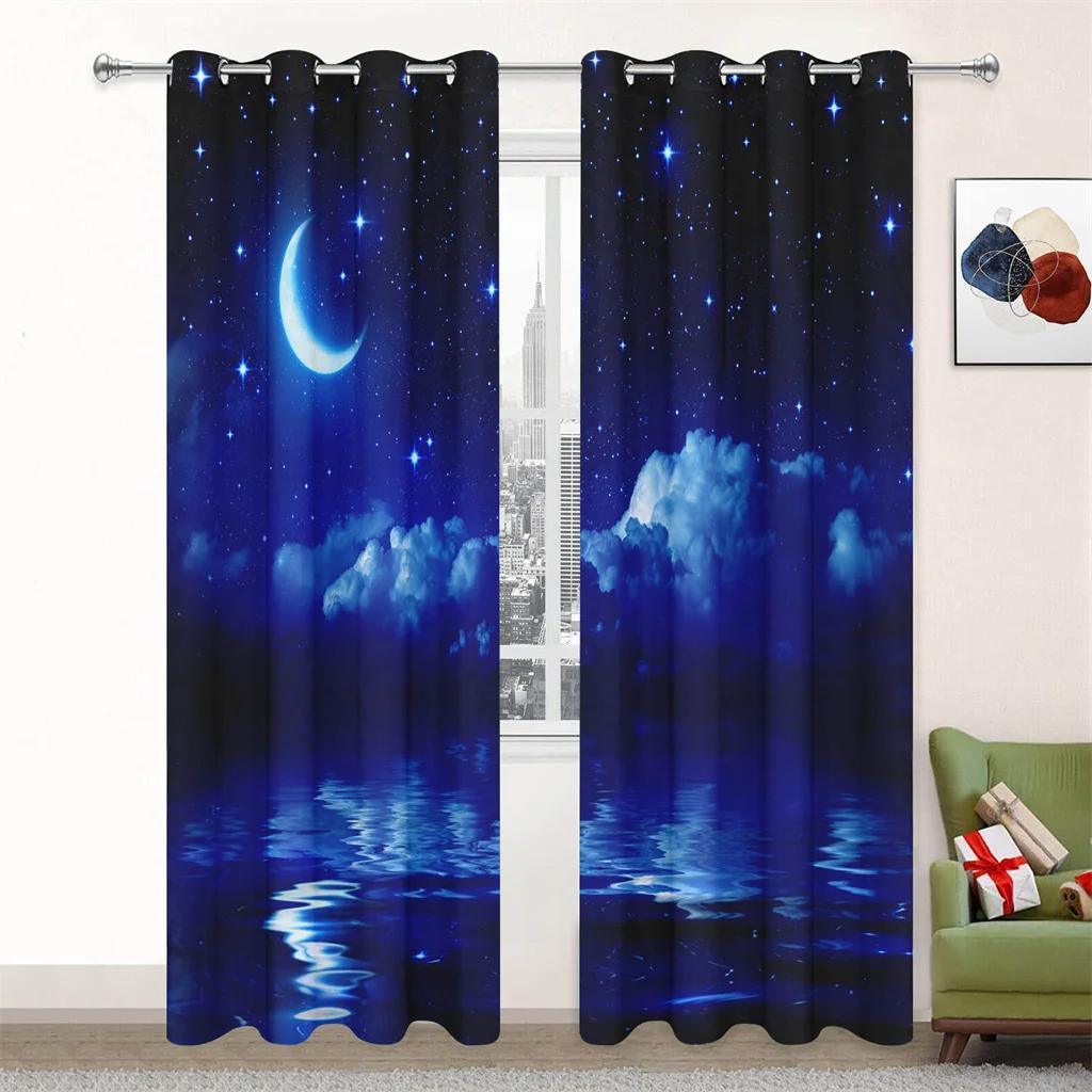 Beautiful Night Romantic Starry Night Curtains Suitable For Children's Room Living Room Bedroom Balcony Window Decor 2 Panels