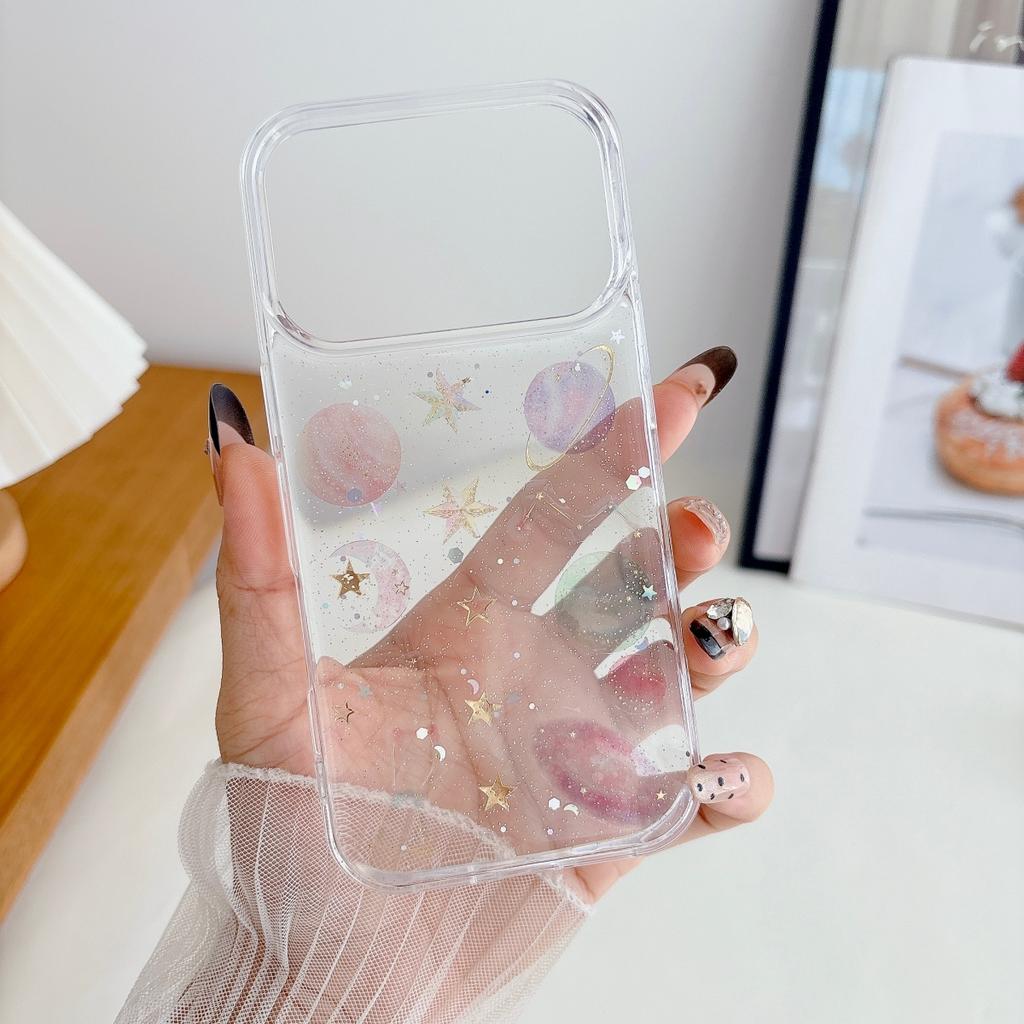 Transparent Glitter Gradient Planet Star Case For iPhone 17 Air 16 15 14 13 12 11 Pro Max Plus Shockproof Shiny Moon Clear Cover