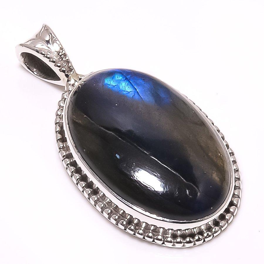 Natural Labradorite Gemstone 925 Solid Sterling Silver Gift Pendant 1.38" G6I92