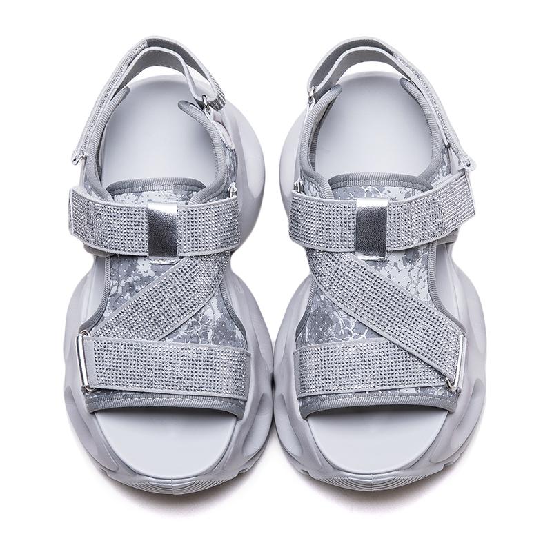 Chunky Platform Sparkle Velcro Sandals for Women Futuristic Thick Sole Summer Shoes