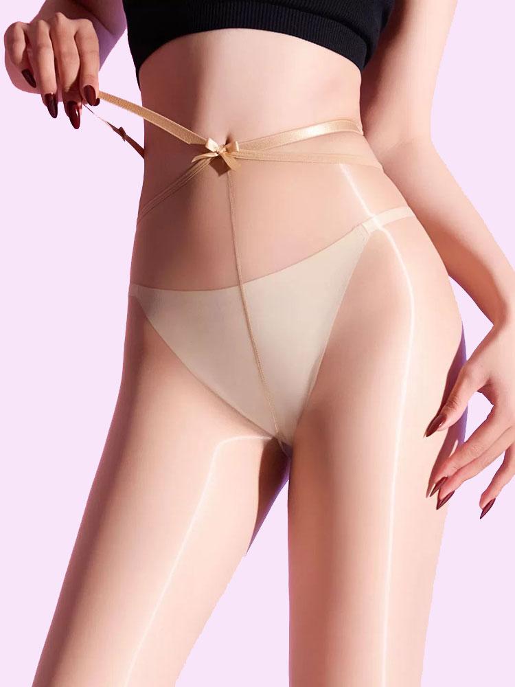 Oil Shiny Glossy Sheer Ultrathin Pantyhose Bandage Waist Bowknow Women'S Tights Slimming Leg Woman Fashion Stocking