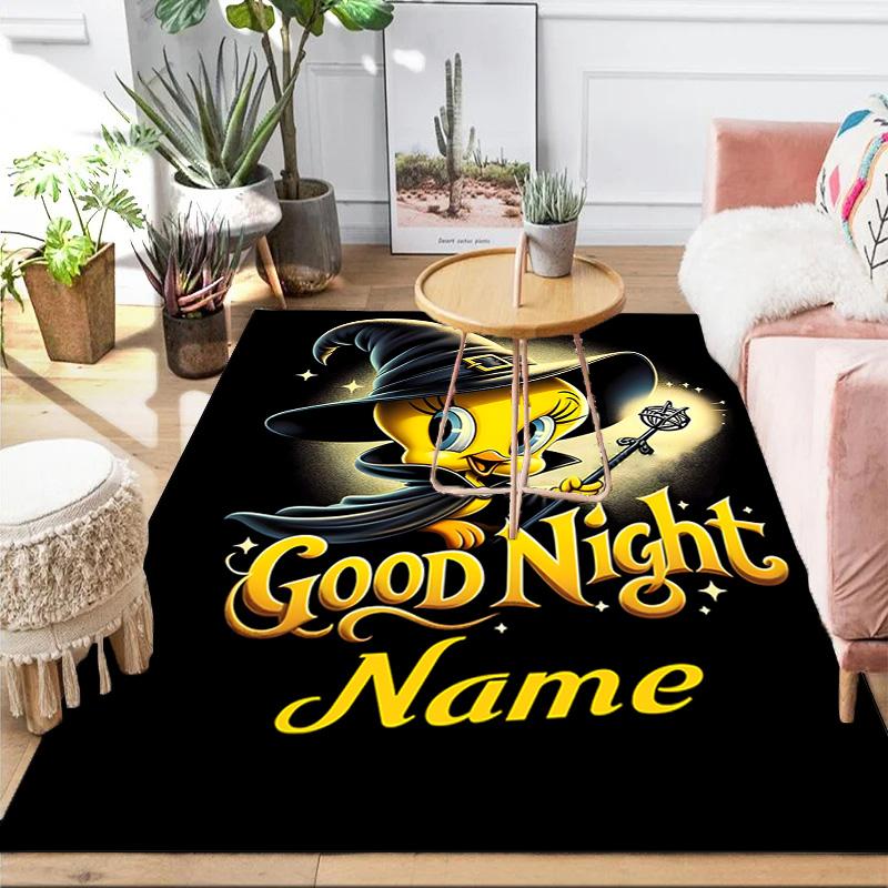 Custom Name Good Night Yellow Bird Rug Game Carpet, Floor Mat for Bedroom Living Room Entryway Rug, Home Decor Idea Gift for Christmas birthday