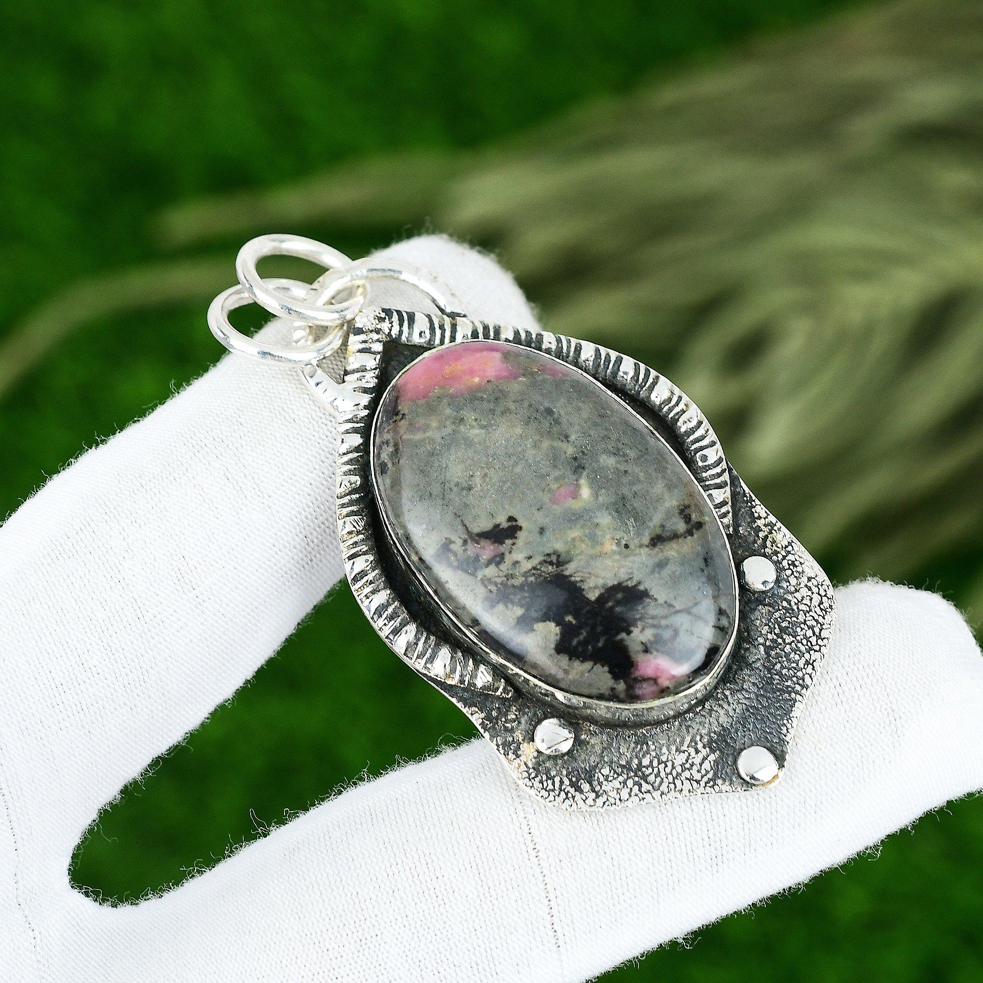 

Свадебный подарок для нее Подвеска из стерлингового серебра 925 пробы с натуральным родонитом