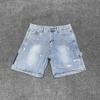 High Street Baggy Jeans Shorts for Men Wide Leg Blue Black Loose Five Denim Pants