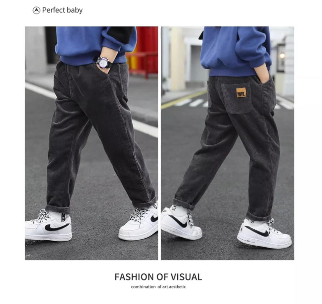 Boys' Corduroy Plus Velvet Winter Pants - New 2025 Style Long Sweatpants for Kids
