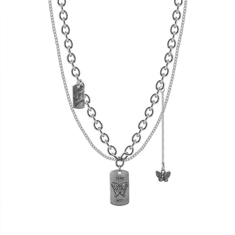 

Butterfly necklace summer design sense 1111 new sweater stacked sweater chain accessories cool titanium steel chain