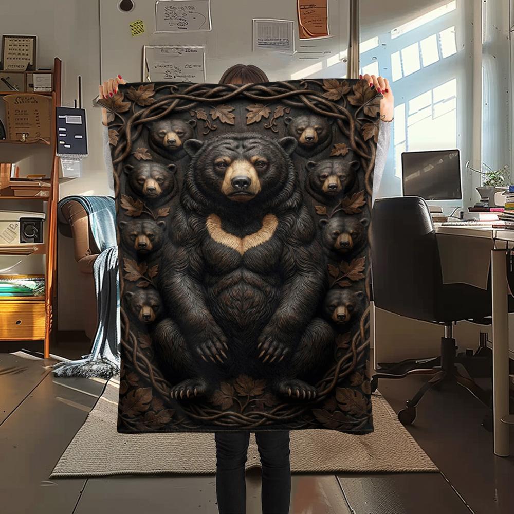 

1PC Woodcarved Wildlife Art Print FlAannel Blanket, High quality Comfortable for All Seasons, Home Decor, Warmth and Comfort 80cm x 120cm