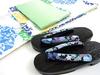 Women's M-L Size Yukata, Obi, and Geta (3-piece Set). White Background with Blue Modern Leaf Design. Women's Yukata 3-piece Set. Sale.
