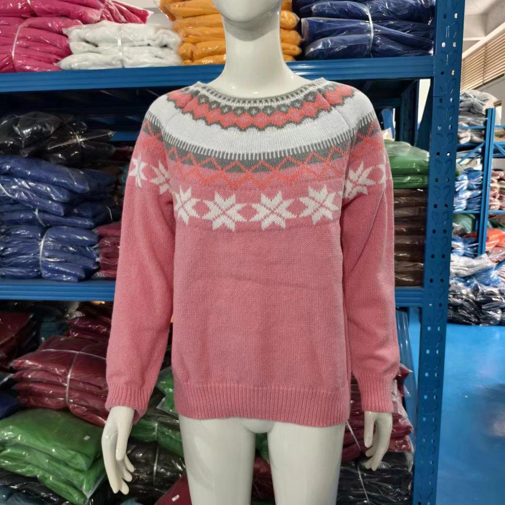 Europäischer & Amerikanischer Damen Lockerer Farbblock Rundhals Mode Pullover