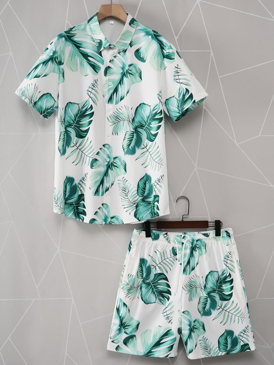 

Men s Flamingo Striped Shirt 2-Piece Set Short Sleeve Shorts Lapel Tropical Fashion Hawaiian Casual Holiday Beach Set 3XL