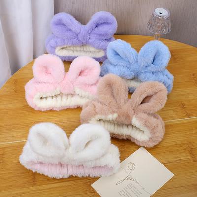 Face Wash Headband, Cute Rabbit Ear Headband, Special Headband For Mask Application, Winter Bow Imitation Rabbit Fur Plush Headdress