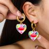 New Colorful Eye Love Heart Stainless Steel Hoop Earrings For Women Vintage Statement Enamel Gold Color Pendant Earrings Zircon
