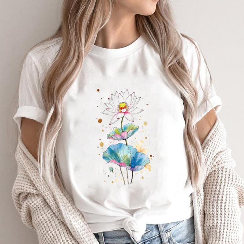 (Asian Size) Print Short Sleeve T-shirts butterfly style Fashion Female Casual Women's Top T Clothing O-neck Graphic Tee