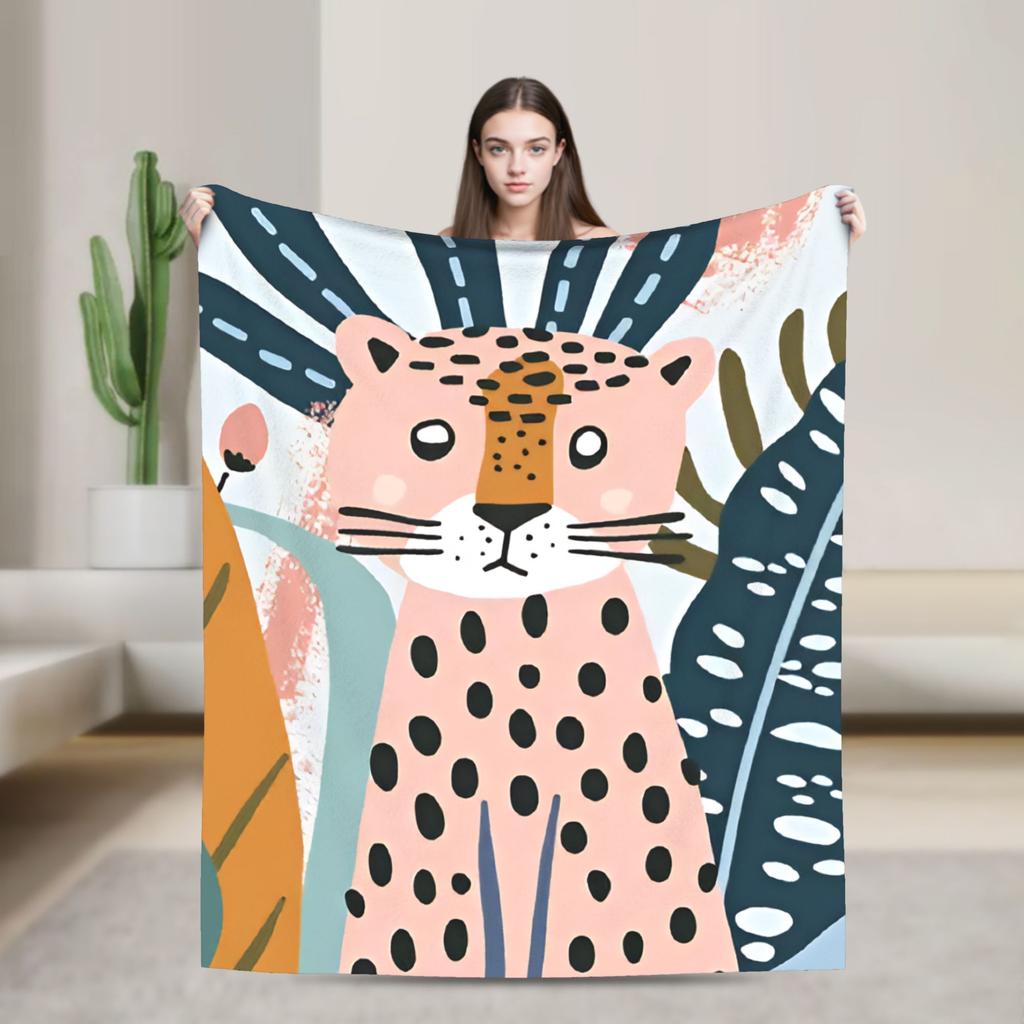 Scandinavian Style Leopard Lover Blankets Warm Soft Plush Throw Blanket For Couch Bed Travel Office Flannel Bedspread Bed Cover