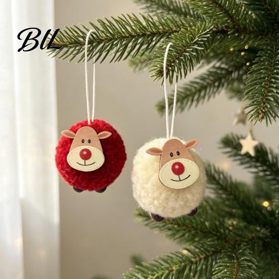 Indoor Christmas Tree Hangings 4Pcs Elk Hanging Ornaments with Wooden Faces, Reindeer Pendants for Xmas Home Decor And Holiday Party Decorations