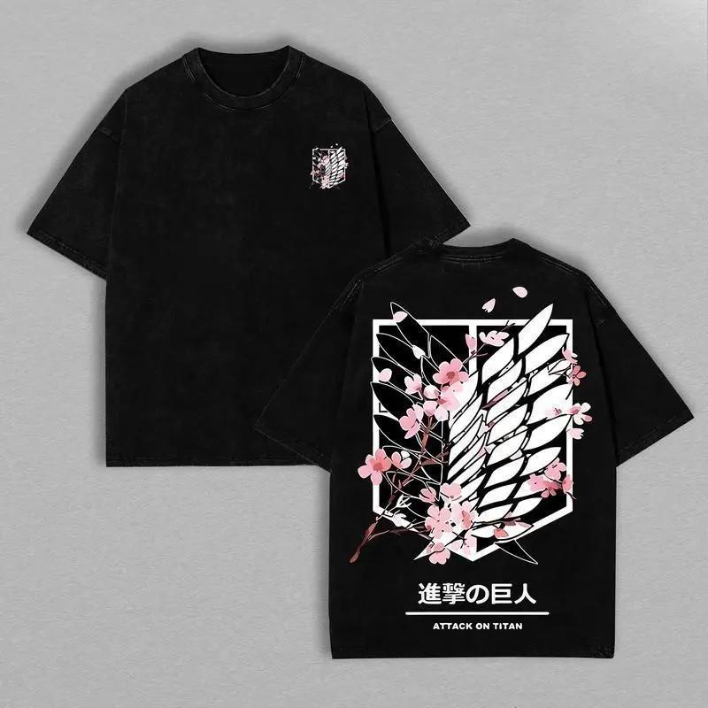 Anime Wings Graphic T-Shirt Acid Wash Vintage Unisex Streetwear Tee S разноцветный
