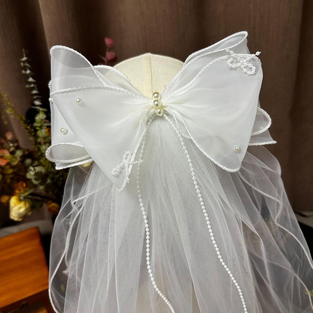 Fairy Princess Double-Layered Tulle Bow Veil Hair Accessory for Girls