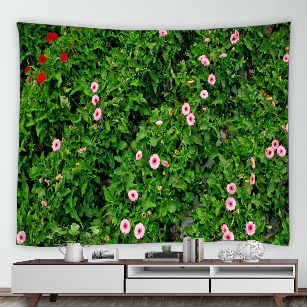 Home Decor Wall Hanging Tropical Garden Landscape Tapestry Waterfall Flower Tree Vintage Brick Vine Plant Park Natural Scenery