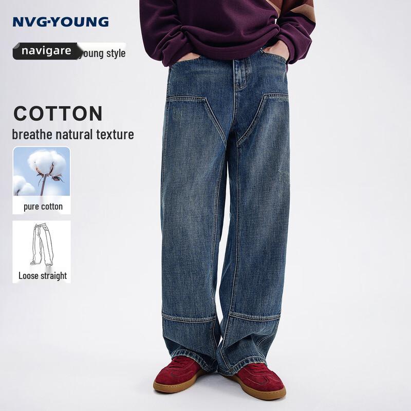 

NVG·YOUNG Men s Workwear Wide-Leg Straight Denim Jeans 30