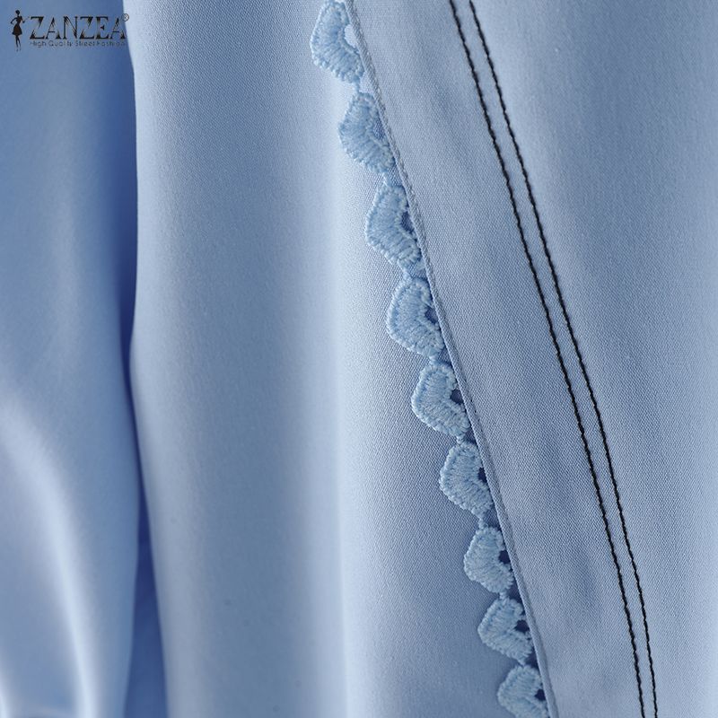 ZANZEA Summer Women Round Neck Short Sleeve Crochet Embroidery Casual Blouse