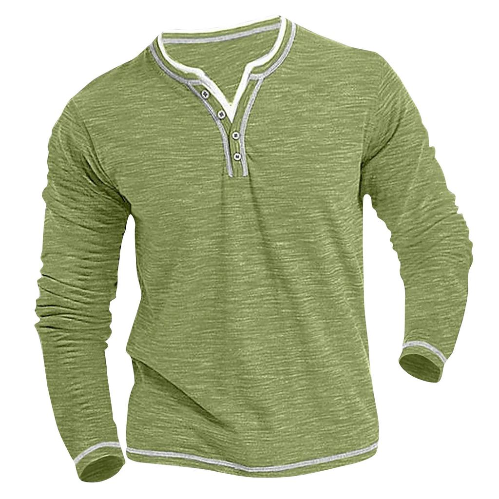 Men's Solid Color V-Neck Button Casual Sweatshirt Men's Long Sleeve Sweatshirt