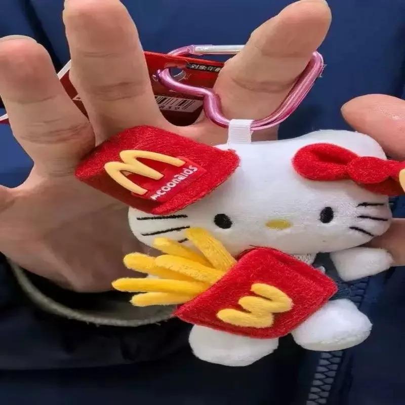 Hello Kitty 10Cm Keychain Plush Straw Hat Doll Kawaii Pendant Anime Cartoon Plushie Toy Christmas Gifts For Children