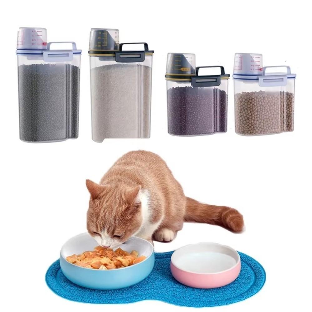 Kunststoff Haustierfutter Aufbewahrungsbehälter Große Kapazität Leicht zu Reinigen Luftdichter Verschluss Behälter Feuchtigkeitsgeschützt 1,5 kg/2 kg Vorratsbehälter