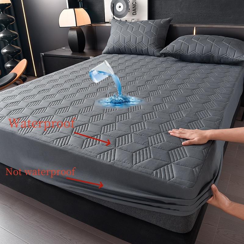 1 szt. Wodoodporny Pokrowiec na Materac Jednolity Kolor Pikowany Geometryczny Wzór Gruby Trwały Materiał do Domu i Akademika, Gładka Tekstura