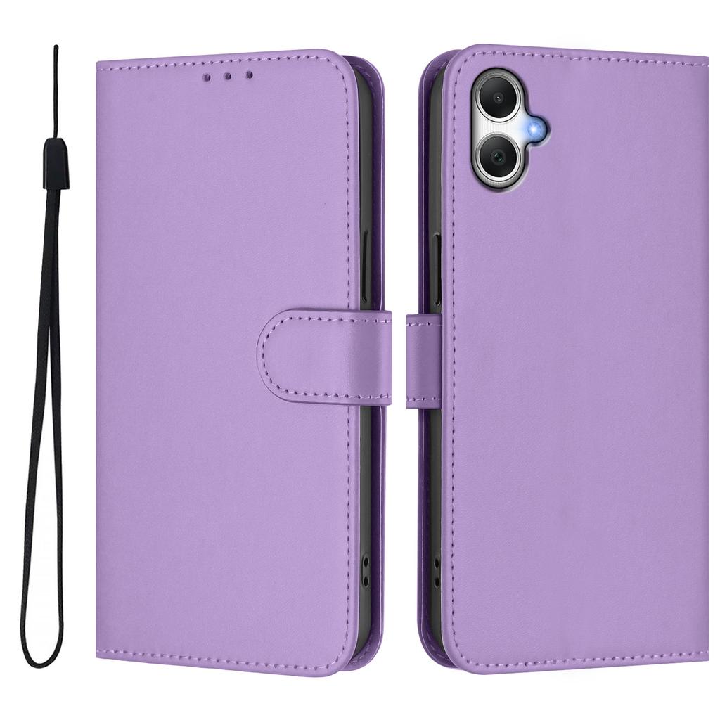 For Samsung Galaxy A05 4G Case Solid Color Wallet Leather Phone Cover with Strap