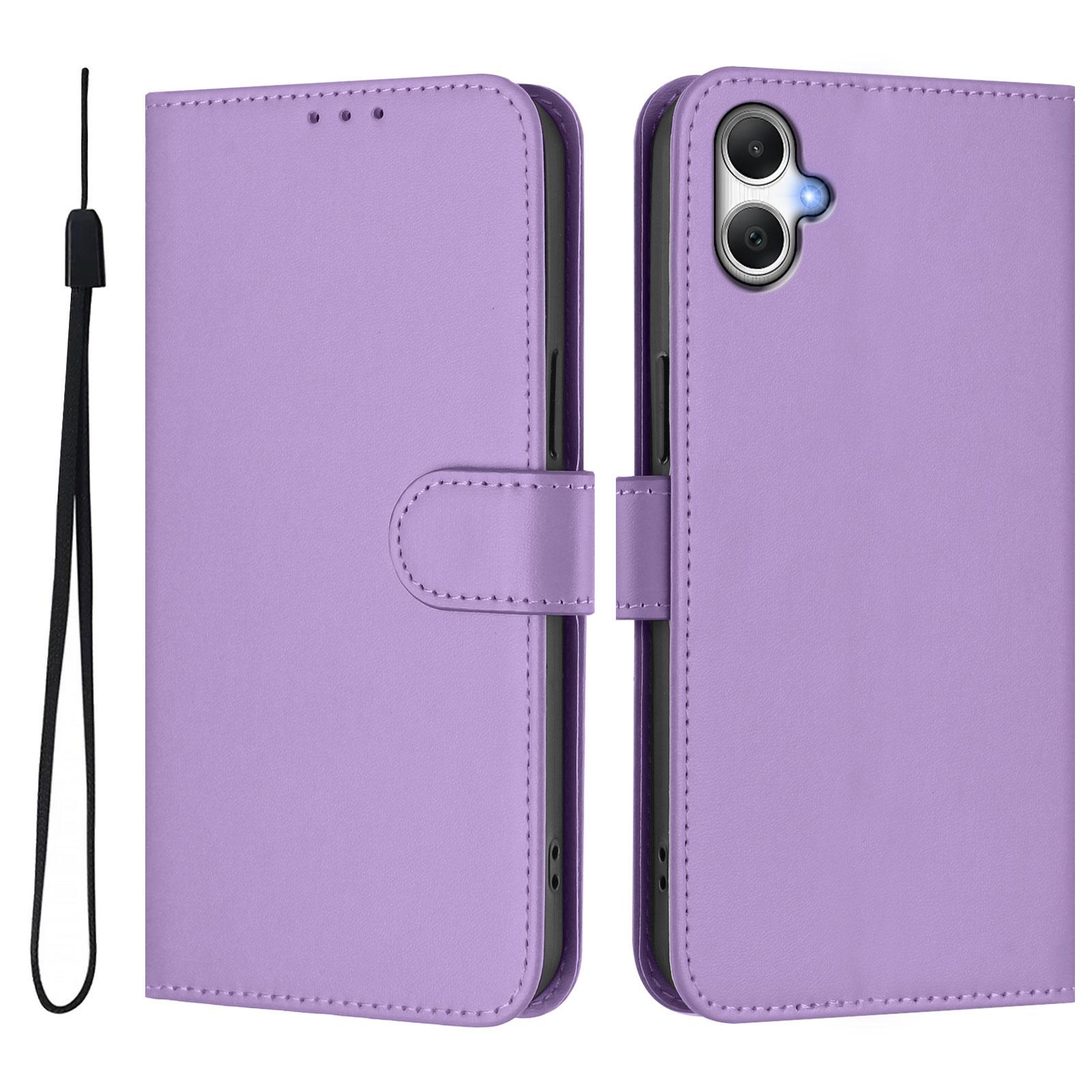 

For Samsung Galaxy A05 4G Case Solid Color Wallet Leather Phone Cover with Strap D