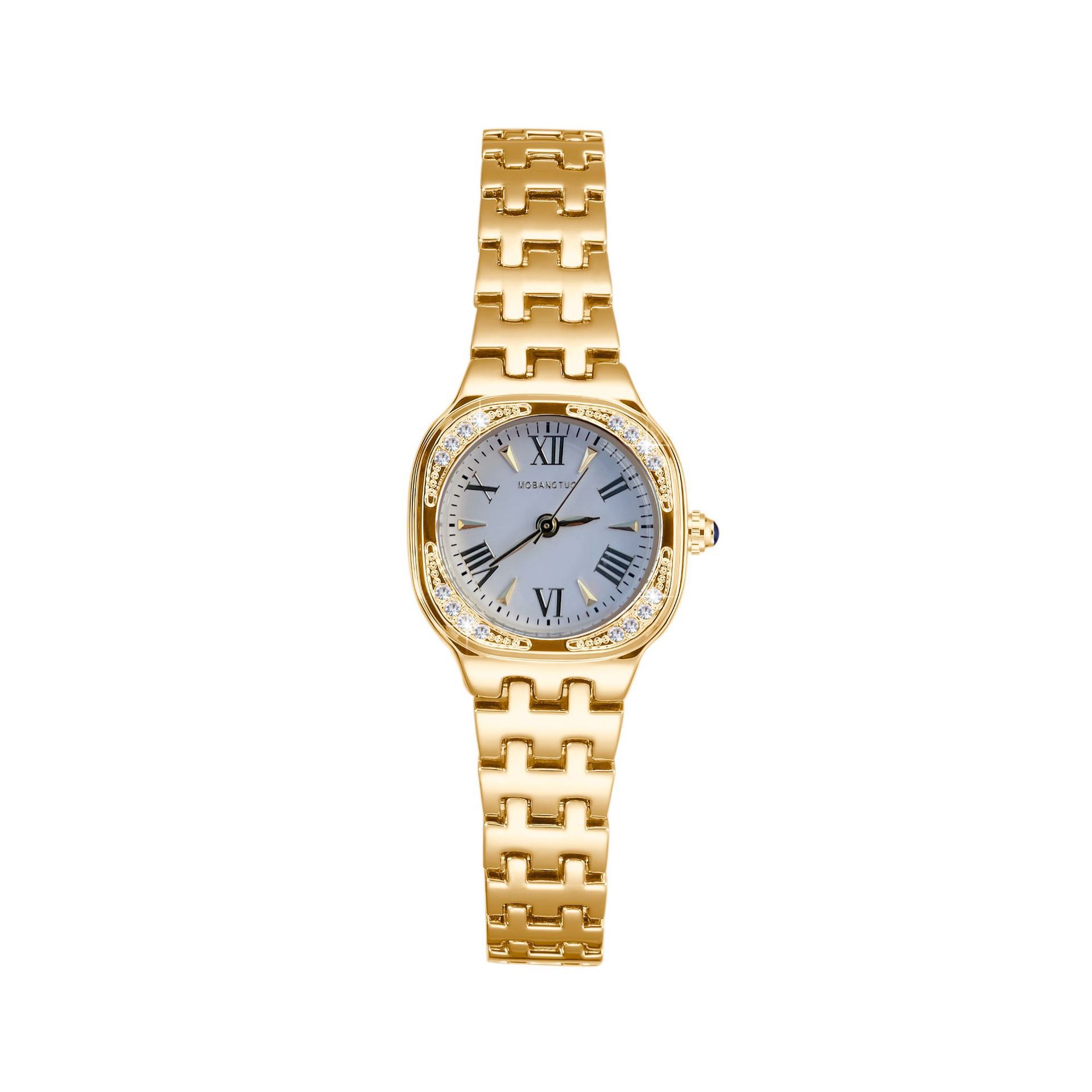 Decorative Fashion Women S Watch Square Three-Dimensional Roman Surface Diamond-Encrusted Steel Belt Quartz Women S Watch