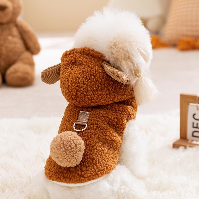 Cute little animal sleeveless leash fleece dog clothes autumn and winter puppies warm small dog pet bipod