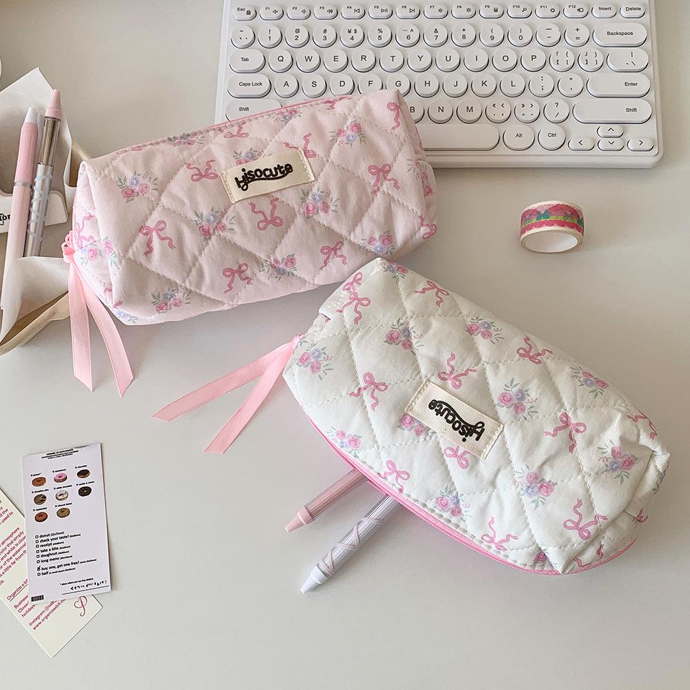 Korean Pink Bow Pencil Case - Stylish & Portable Student Stationery Organizer