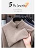 Winter 2025 Men's Warm Wool Sweater, Half-High Collar, Zipper, Solid Color, Thick Knit Base Layer