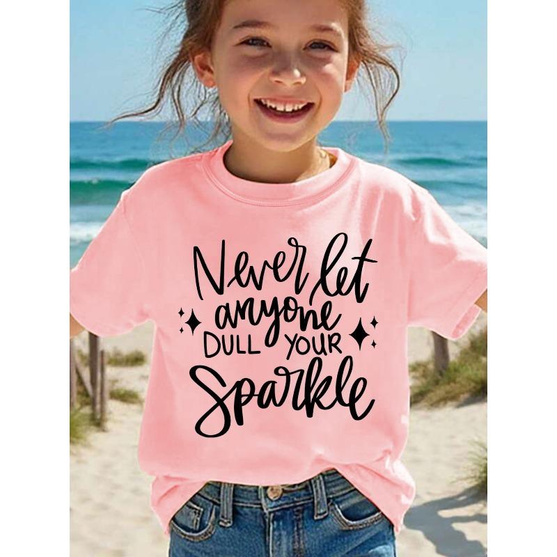 European Size Girls Round-neck Short-sleeved T-shirt with Unique English Patterns