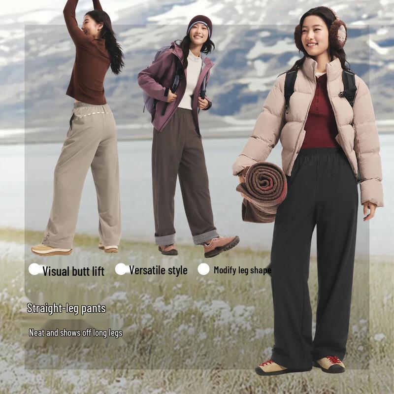 Beneunder Women's Double-Layer Thermal Fleece Straight-Leg Pants