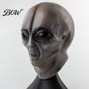 Detailed Alien Cosplay Accessory Halloween Grey Mask, Latex Full Head UFO Mask with Big Adult Costume Eyes, Soft Sci Fi Party Prop for Adults,