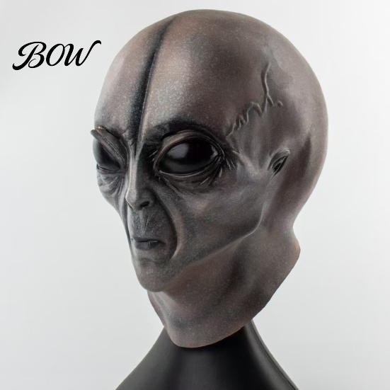 Detailed Alien Cosplay Accessory Halloween Grey Mask, Latex Full Head UFO Mask with Big Adult Costume Eyes, Soft Sci Fi Party Prop for Adults,