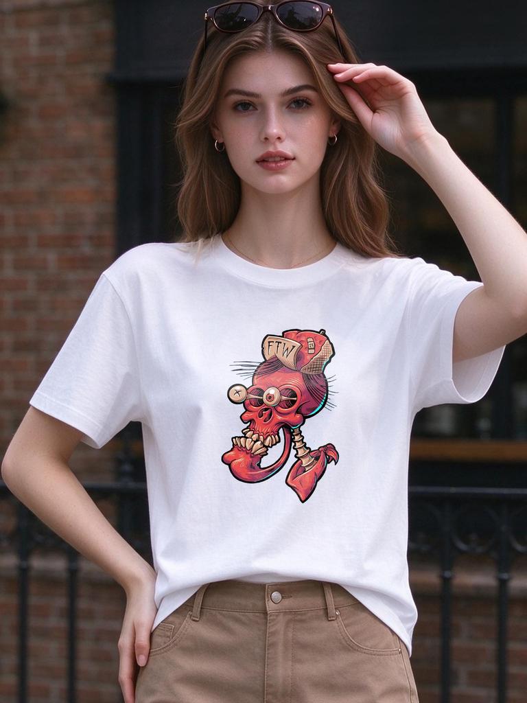 Unisex T shirt Funky Red Skull Print Casual Comfortable Soft Daily Top