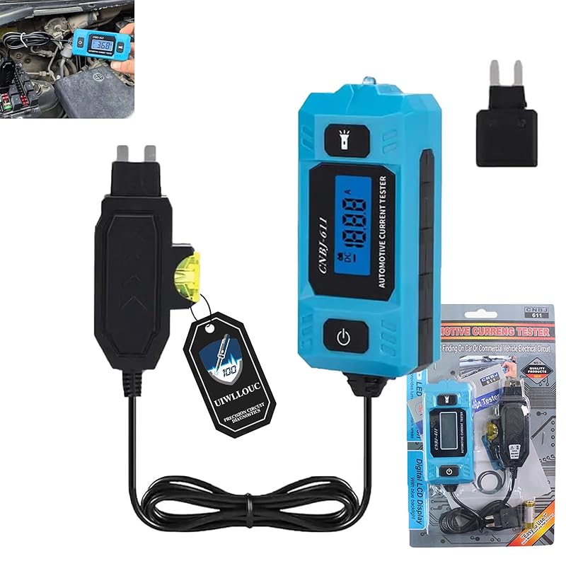

Automotive Circuit Fault Probe High-Precision Current Tester 20A 48V Car Relay Fuse Blade Checker with Front Light Blue Backlit LCD Screen синій