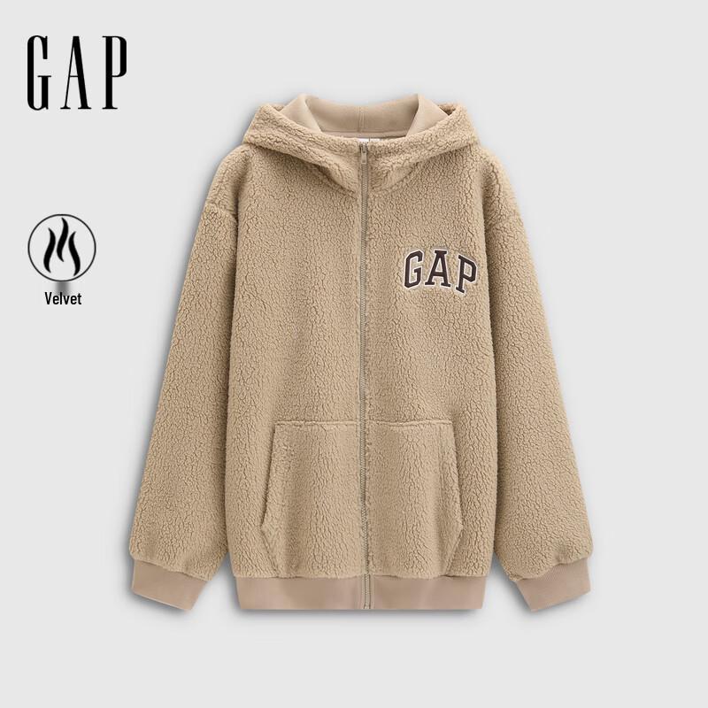 GAP Unisex Embroidered Logo Faux Sherpa Zip Hoodie