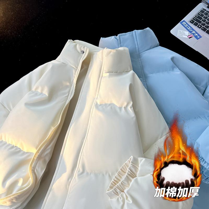 2025 Basic Stand-up Collar Solid Color Cotton-padded Clothes Men's Autumn and Winter Windproof Thickened Cotton-padded Clothes Couple High-quality