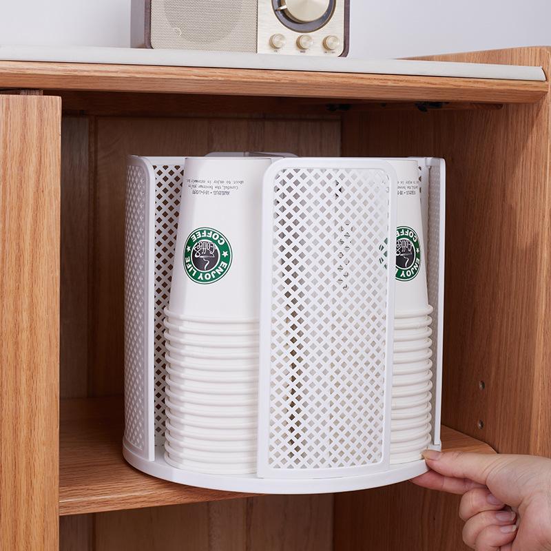 Rotatable Plastic Cup Storage Organizer 360°Dispenser 4 Compartment Cups and Lids Holder Detachable Desktop Coffee Cup Dispenser