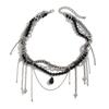 Retro Water Drop Key Heart Shaped Round Bead Tassel Pendant Necklace 2025 Multi Layer Black Crystal Girl Fashion Jewelry