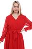 Women's Big Size Dress Red Double Breasted Neck Short Lined Plus Size Chiffon Dress