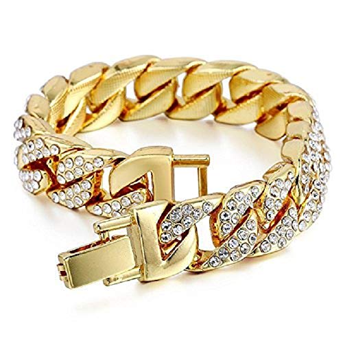Bling-ed Out Round Luxury Men's Watch with Bling-ed Out Cuban Bracelet - L0504B - Gold/Gold