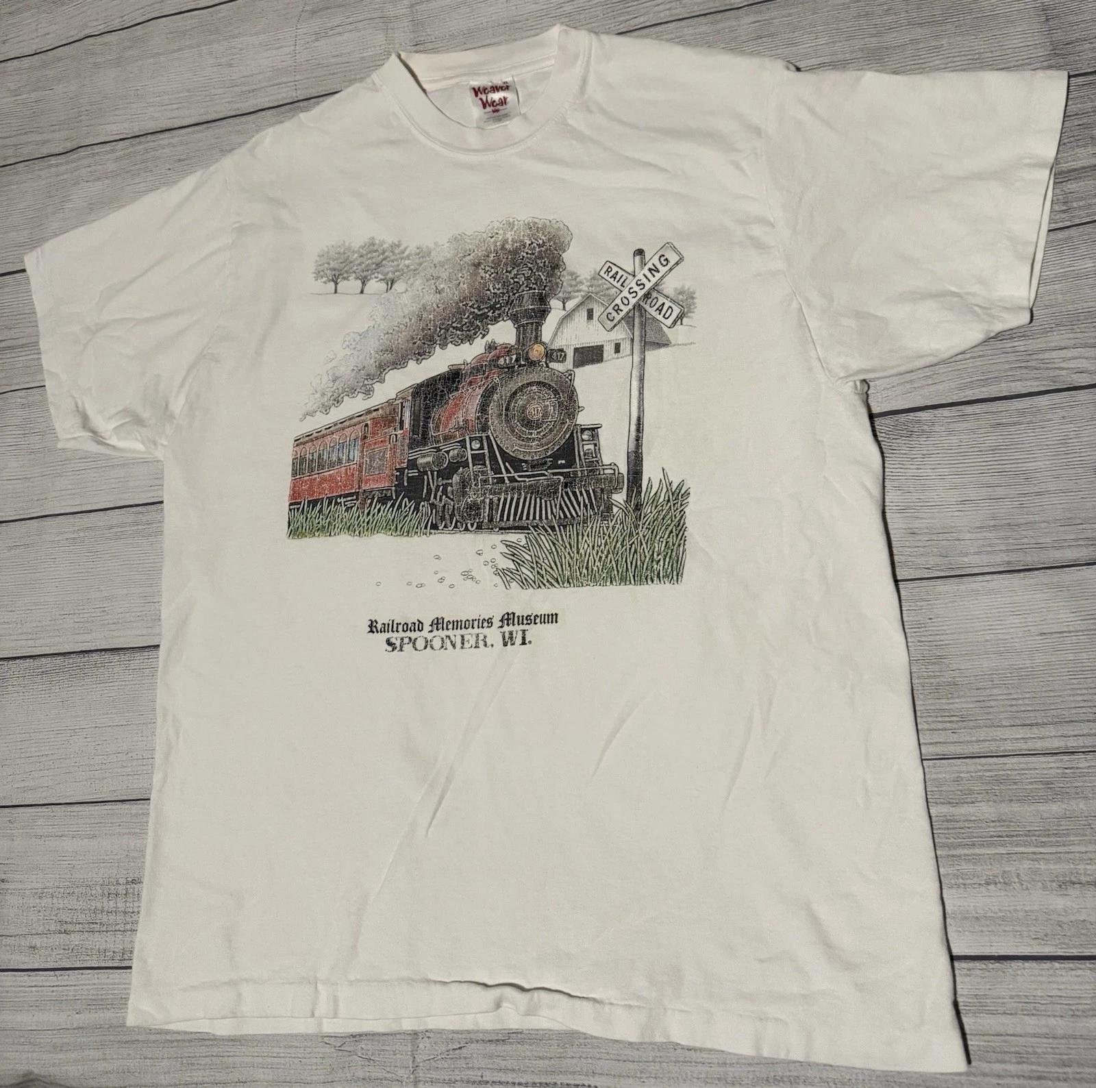 

Vintage 90s Railroad Memories Museum Graphic T Shirt Spooner Wisconsin Size XL 4XL