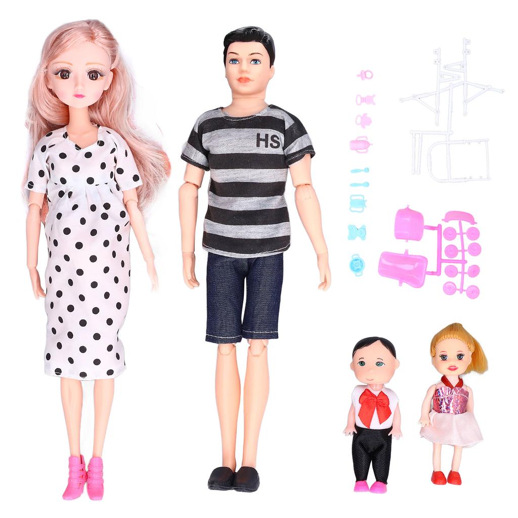 Family Doll Set Lovely Vivid Dad Pregnant Mom Son Daughter Baby Doll Children Toy Birthday Gift