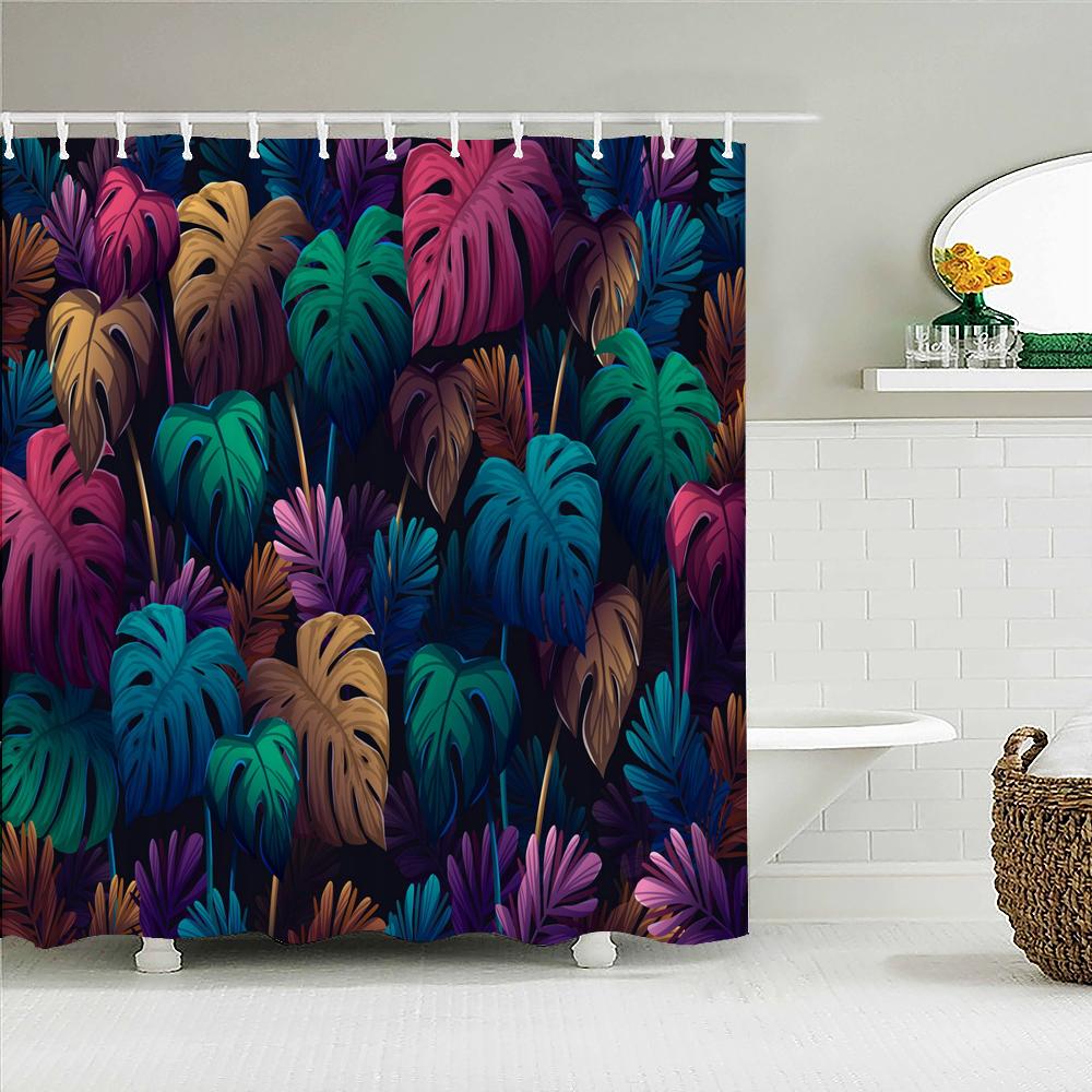 High Quality Leaves Fabric Shower Curtain Waterproof Plant Flower leaf Bath Curtains for Bathroom Decorate with Hooks