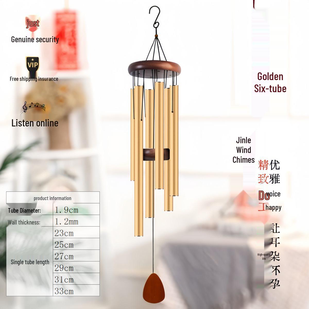 36-inch Six-Tube Musical Wind Chime: Tuned Metal Tubes, Home Decoration & Birthday Gift